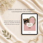 Olive green wedding website template featuring optional live wedding countdown setup bonus.
