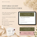 Save the date wedding website template highlighting editable Canva features, RSVP form, and mobile-friendly design.