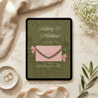 Olive green wedding website template with floral design and RSVP functionality.