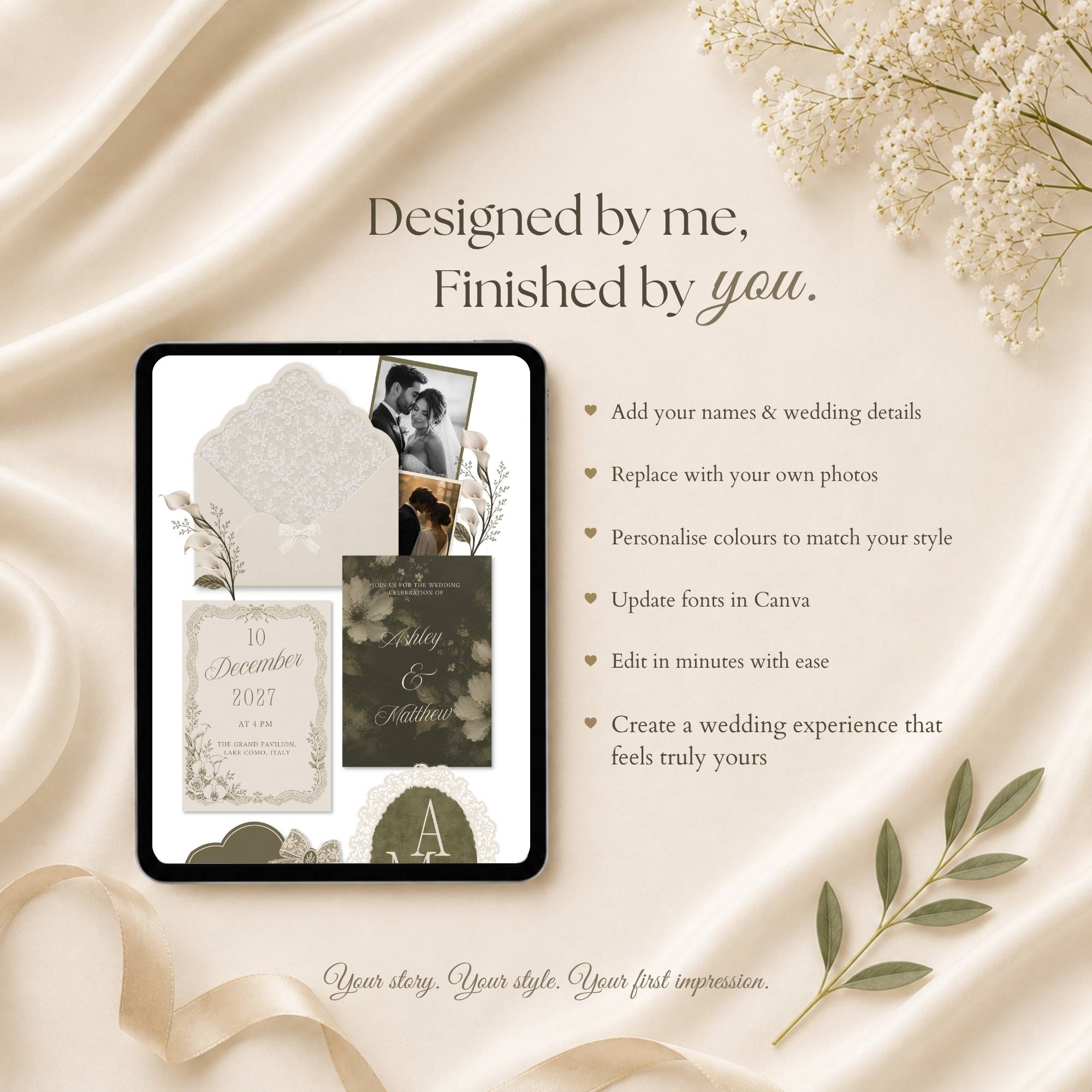 Wedding details page with ceremony reception and travel information