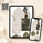 Mobile wedding website template with elegant olive green floral design