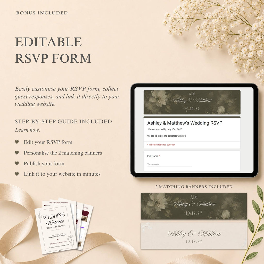 Wedding RSVP page template included with editable Canva wedding website