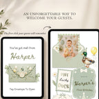 One Lucky Duck birthday website template including a detailed Canva editing guide for easy customization.