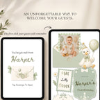 One Silly Goose birthday website template including a detailed Canva editing guide for easy customization.