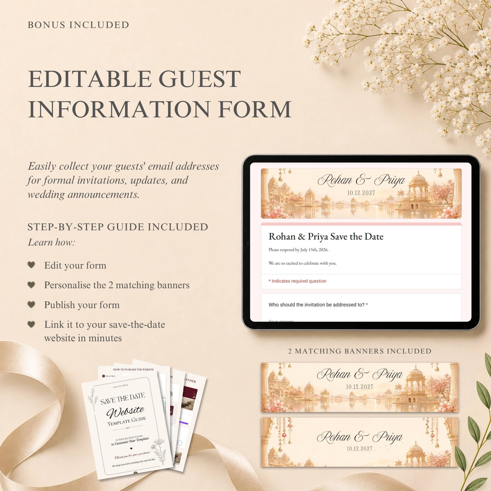 Indian wedding save the date website template displayed on mobile devices