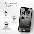 Interactive passport wedding website with custom music player, live countdown and step-by-step editing guide.