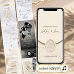 Passport wedding website invitation with online RSVP, music, wedding countdown and interactive destination wedding details.