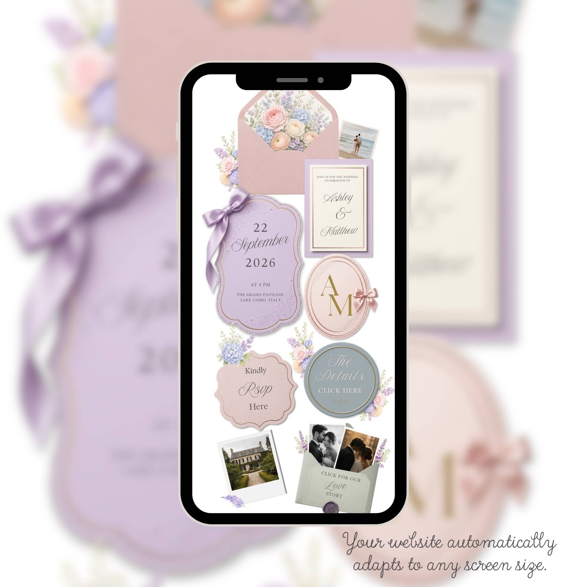 Editable love story page for romantic floral wedding website