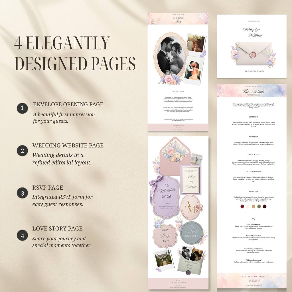 Editable RSVP page for pastel floral wedding website template