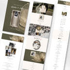 Photo booth wedding website template including homepage, RSVP page, photo booth, timeline, registry, and gallery.