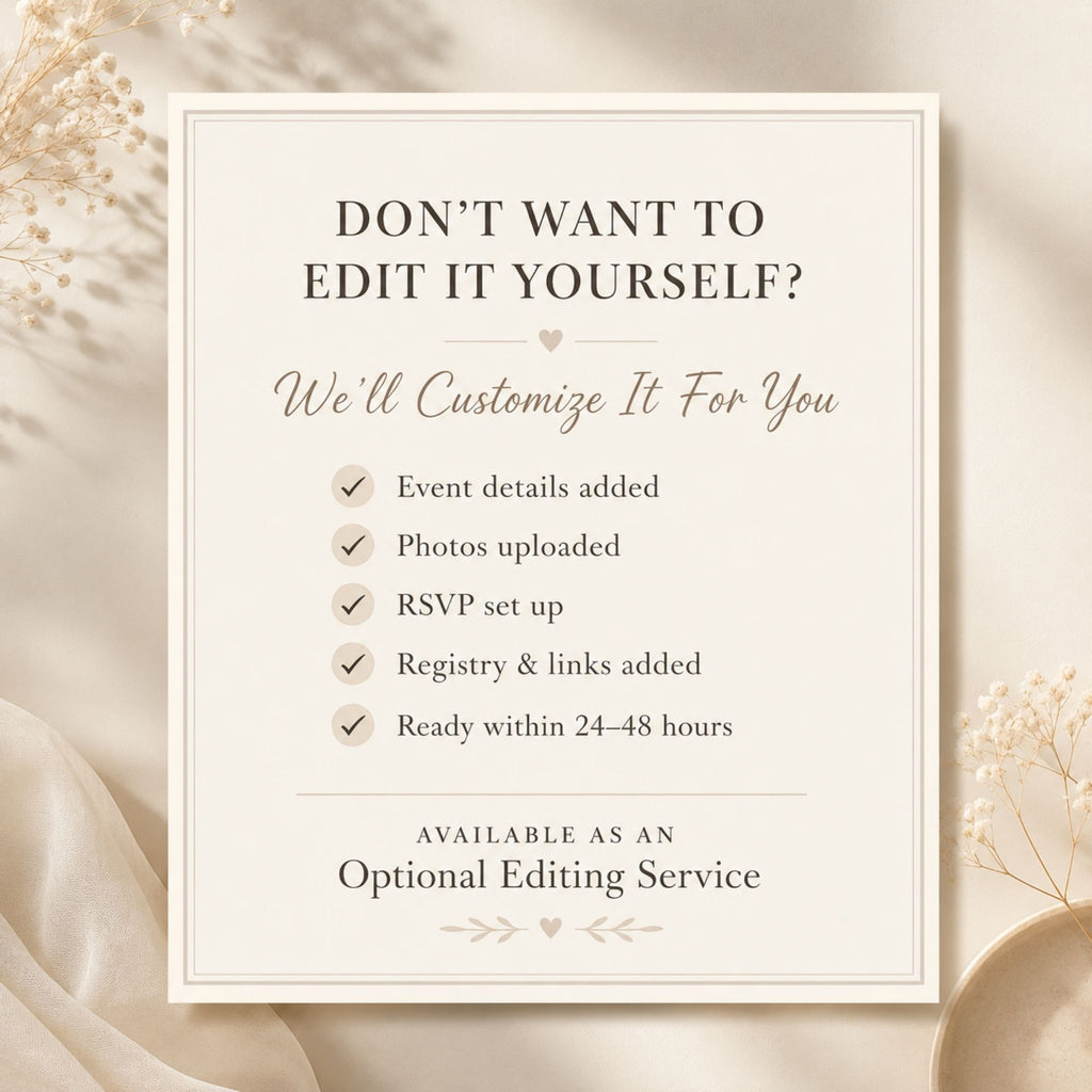 Optional editing service add-on available for the Canva birthday website template.