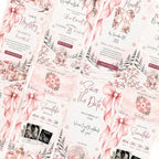 Pink winter baby shower website pages featuring bows, Christmas greenery, event information, countdown and ultrasound photographs.