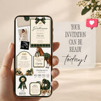 Preppy baby shower website displayed on a phone with teddy bear, green plaid and online RSVP for an easy digital invitation.