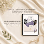 Responsive Purple wedding website displayed on mobile device