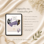 Purple wedding RSVP website editable in Canva