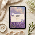 Purple digital wedding announcement website with RSVP form