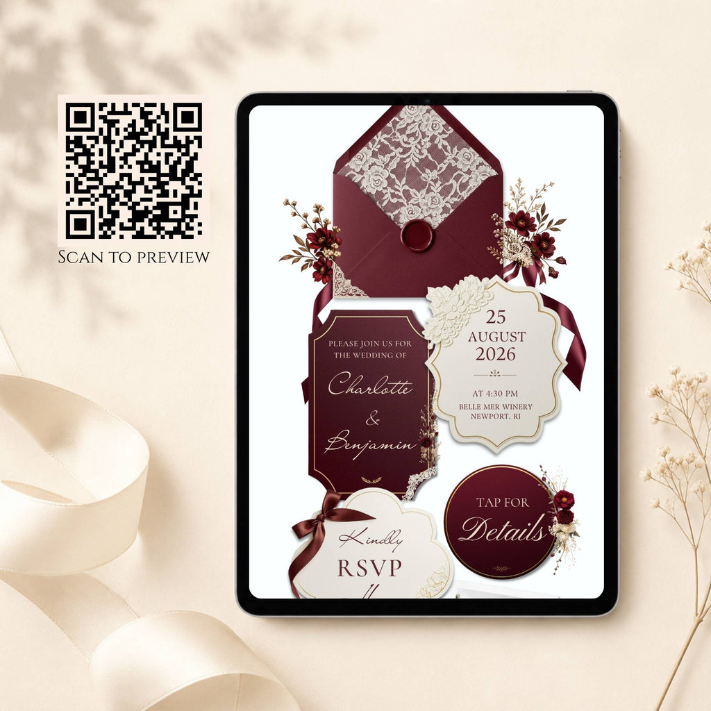 Romantic vintage wedding website homepage editable in Canva