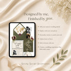 Sage green destination wedding website template with passport inspired wedding design