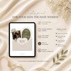 Mobile-friendly sage green wedding website template shown adapting automatically to different screen sizes.