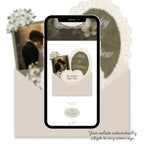 Sage green and ivory lace save the date wedding website displayed