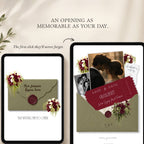 Burgundy floral save the date website template with interactive envelope