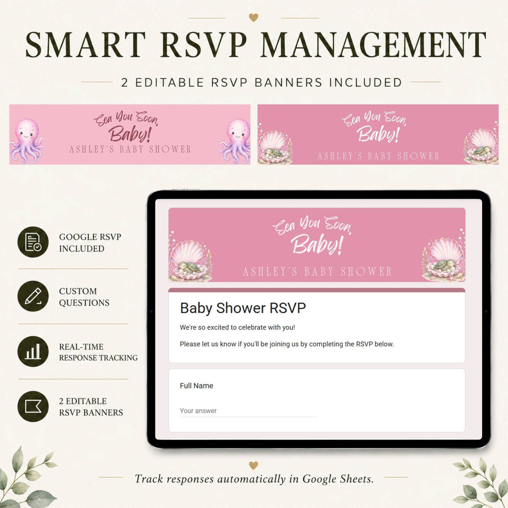 Online RSVP page for the Sea You Soon baby shower website template.