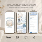 Features included with the Sea You Soon boy baby shower website including RSVP, registry and diaper raffle.