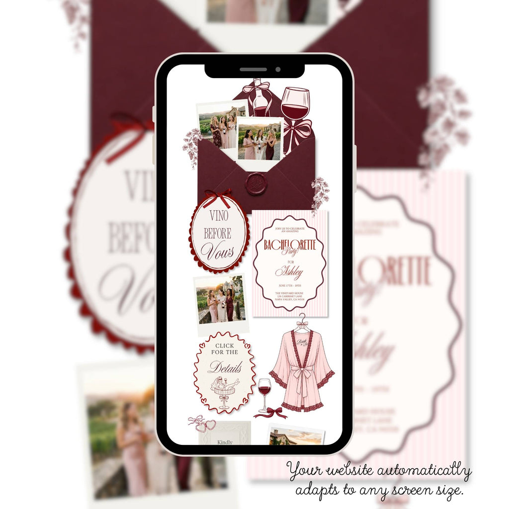 Easy navigation layout allowing guests to access event details, accommodations and RSVP information.