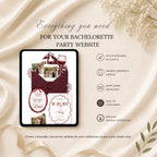 Feature overview of the Vino Before Vows bachelorette website including RSVP forms, itinerary pages and travel information.