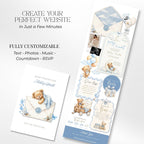 Baby shower website template including homepage, RSVP page, registry, countdown, and event details.