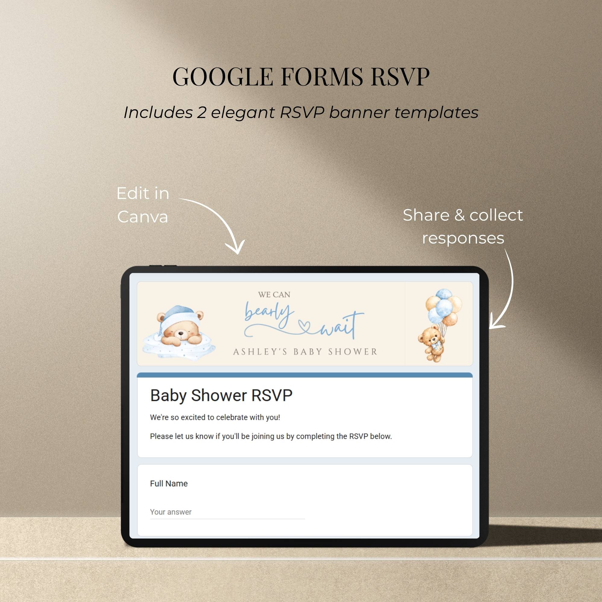 Baby shower RSVP website with integrated online guest response collection.