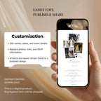 Editable Canva wedding photo booth website template with customizable colors, fonts, text, and photos.