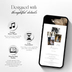 Fully editable wedding photo booth website template designed in Canva.