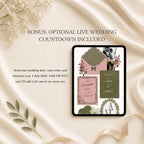 Wedding website template with optional live wedding countdown feature.