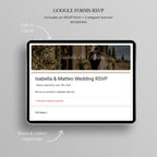 Google Forms wedding RSVP template with editable questions and trackable guest responses for the digital invitation.