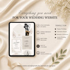 Four page wedding website template featuring RSVP page love story page and elegant lace design