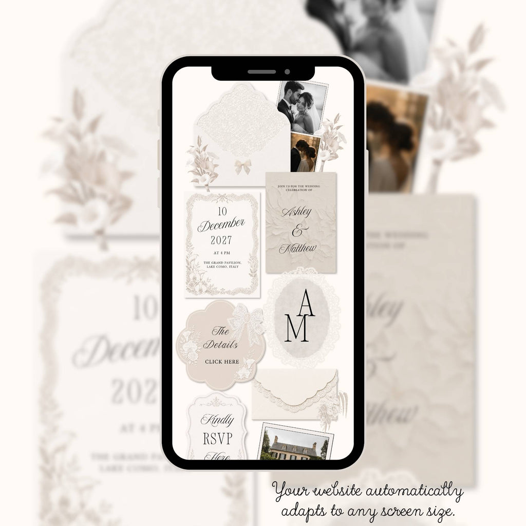Wedding details page with ceremony reception and travel information