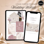 Lace wedding website template editable in Canva with RSVP page and envelope opening design