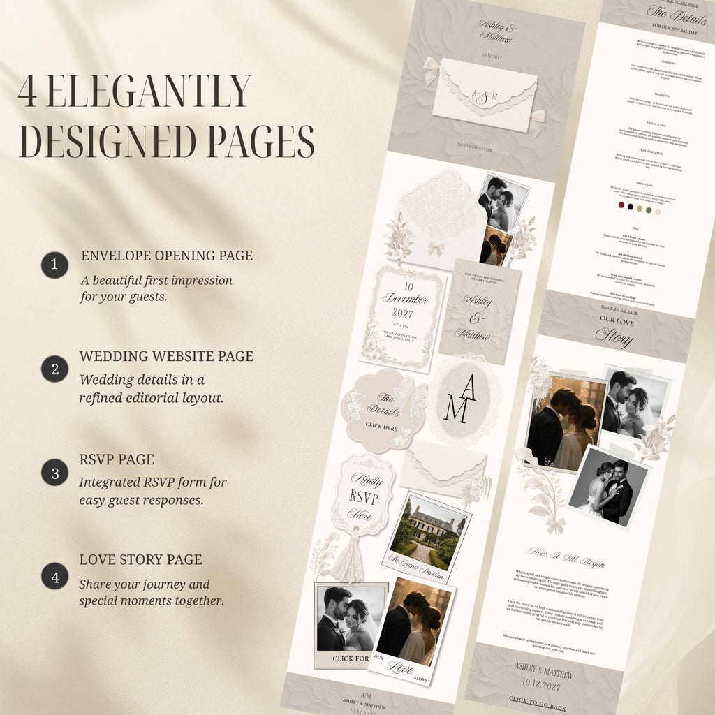 Wedding RSVP page template with editable Canva design