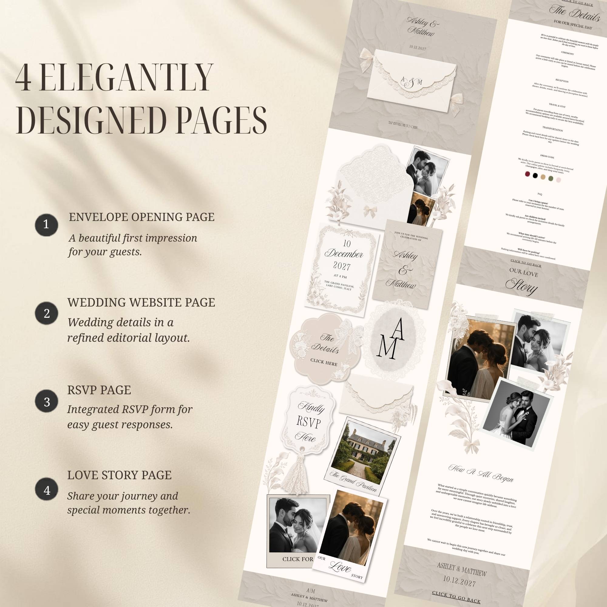 Wedding RSVP page template with editable Canva design