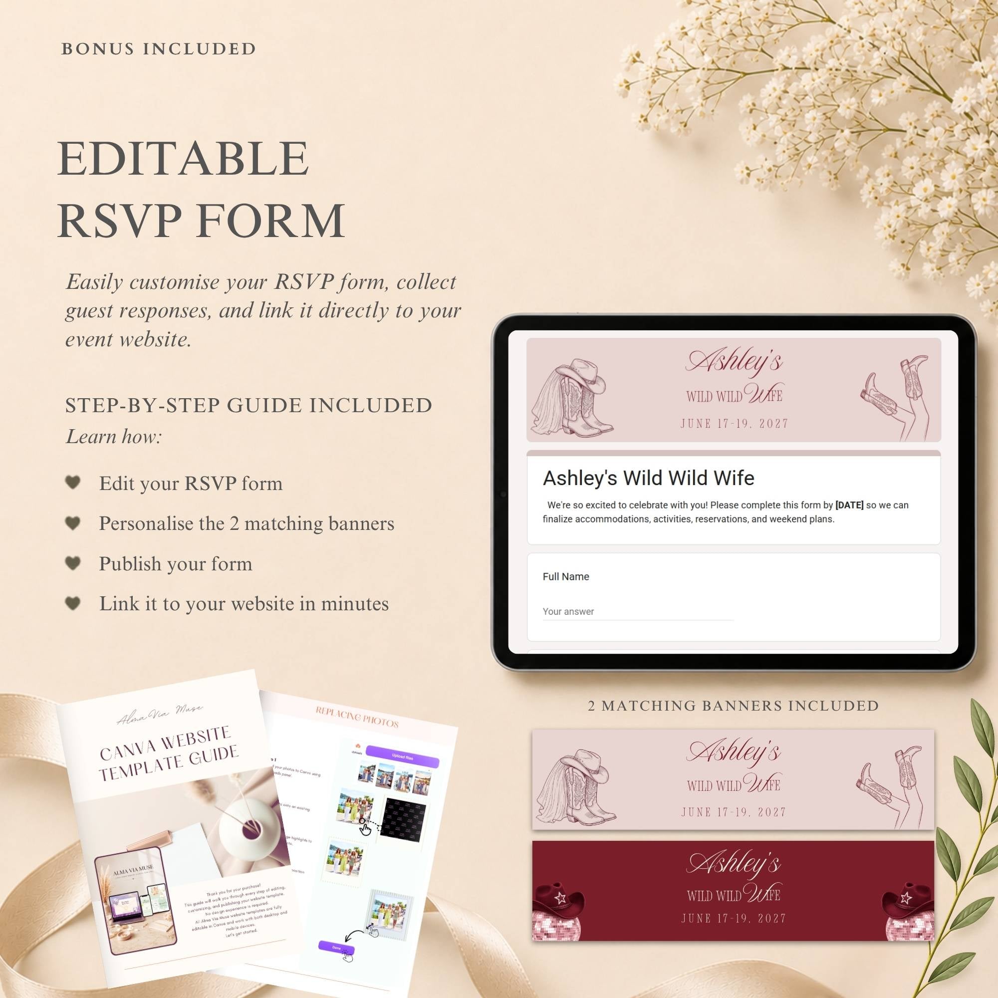 RSVP management page for collecting guest responses through the bachelorette website